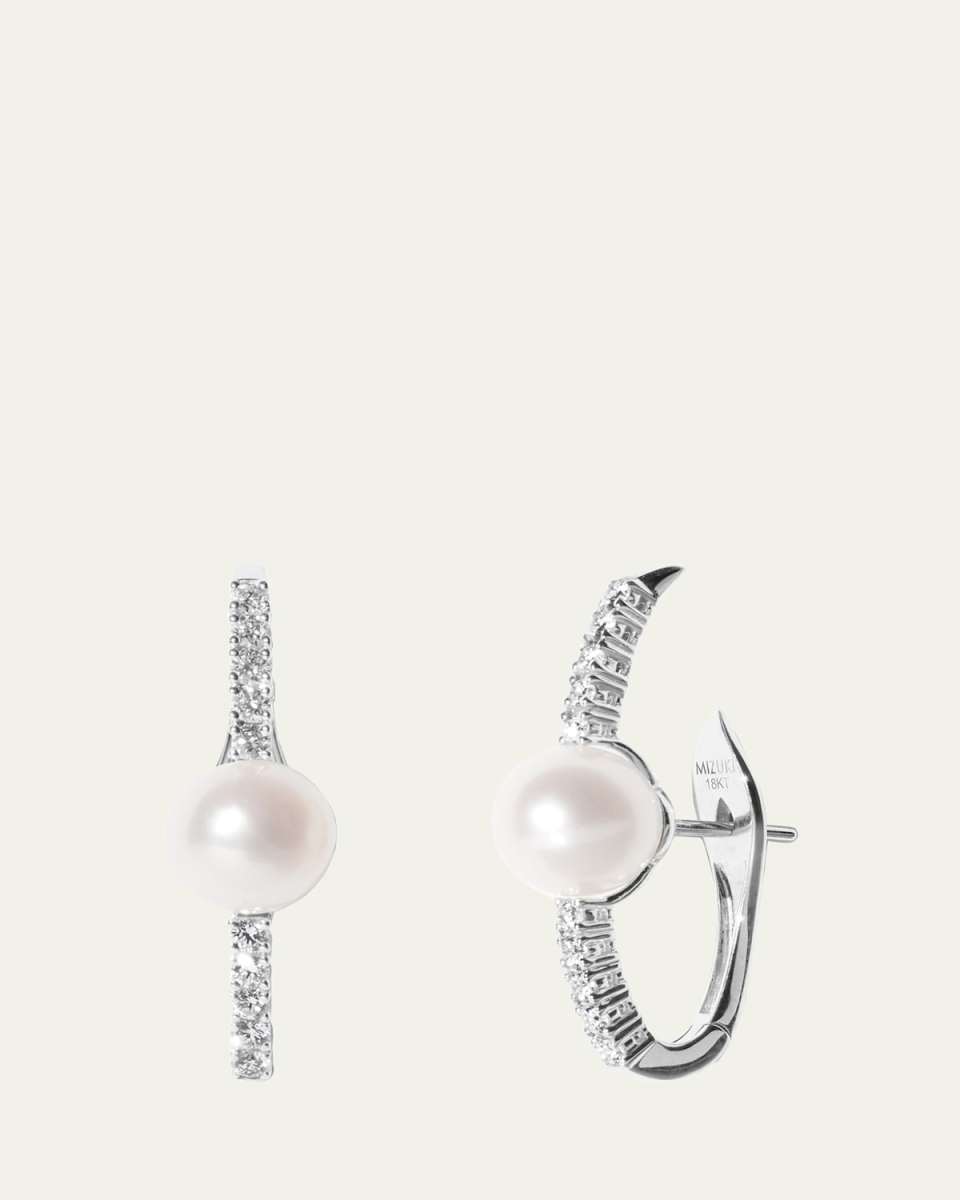 18K White Gold Huggie Earrings with White Akoya Pearls